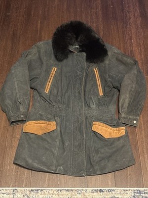 Vintage Adolfo Dominguez Leather Jacket w/ Fox Fur Medium