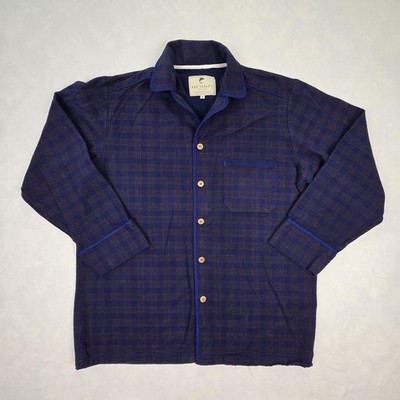 Lee Valley Sleep Shirt Mens Medium Blue Plaid Flannel Button Front Ireland