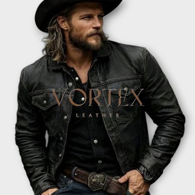 Men Biker Distressed Brown Sheep Leather Jacket  Vintage Cafe Racer Style Jacket