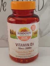 Sundown Vitamin D3 2000iu 50mcg 350 Softgels Bone Teeth Immune Heath EXP: 02/26
