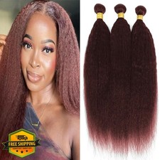 Copper Red 28" Yaki Straight Human Hair Bundles Auburn Kinky Remy Weft