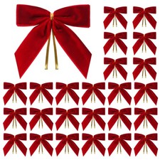 Utehilly 24 Pcs Red Small Velvet Christmas Bows for Christmas Tree, Wreath, G...