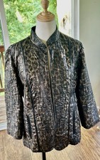 CHICOS Multi Color Animal Print Metallic Full Zip Bomber Jacket / Blazer Size 2