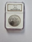 SILVER 1881 S MORGAN SILVER DOLLAR GRADED NGC 1$ 90% P MINT AG COIN CRACKED CASE