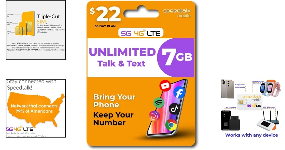 Kit de tarjeta SIM flexible de 30 días - Datos y conversaciones ilimitados, acceso de alta velocidad de 7 GB Foto 2 de 4