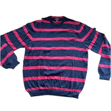 Brooks Brothers 100 SuPima Cotton Striped Crew Neck Sweater L Large Navy Red