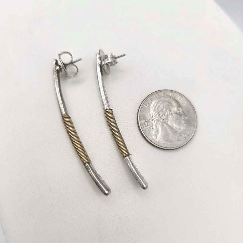 RLM SOHO Robert Lee Morris Silver Tone Brass Wire Wrap Modernist Drop Earrings - Image 3 of 3