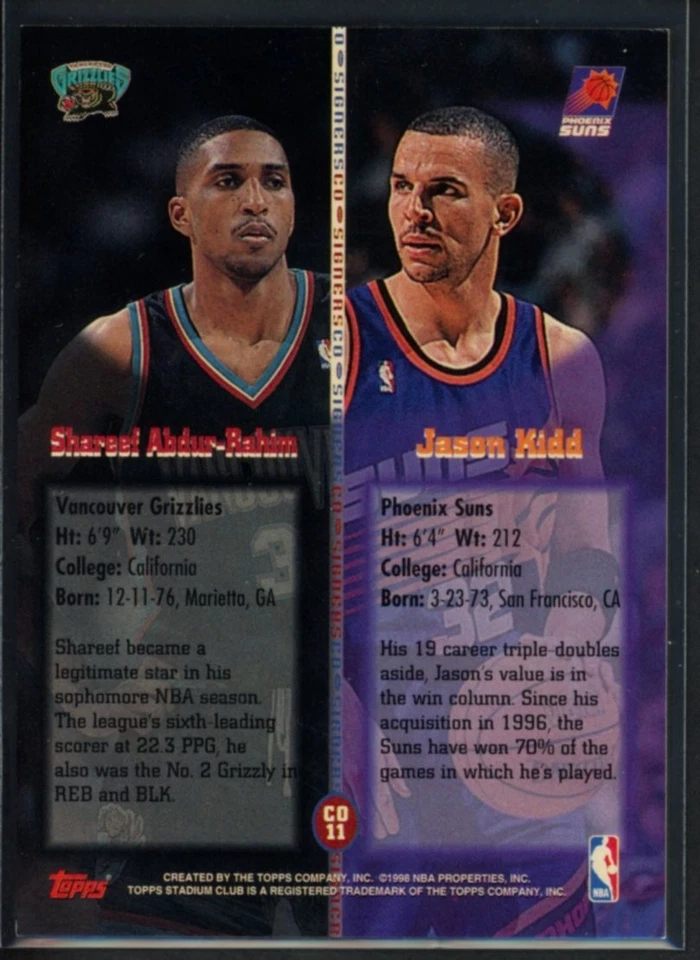 1998-99 Stadium Club Cofirmantes #CO11 Jason Kidd & Shareef Abdur-Rahim Doble Auto Foto 2 de 2