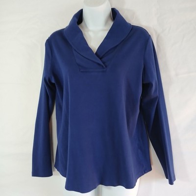 LL Bean Women Blue Top V Neck Sz M Casual Outdoor Cabin Work Wear Minimalist