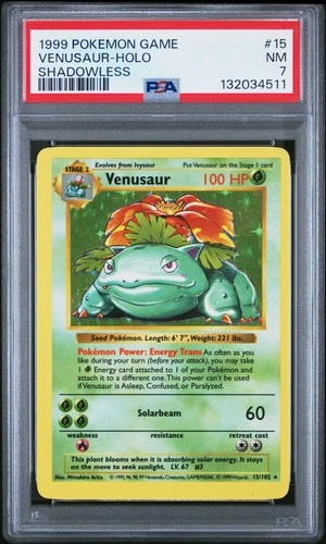 1999 POKEMON GAME SHADOWLESS #15 VENUSAUR-HOLO PSA 7