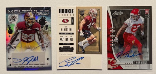 NFL Autograph Card Lot 3 DeAngelo Hall Juan Thornhill Cole Hikutini RC Auto