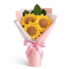 Handmade Crochet Sunflower Bouquet Artificial Flowers Handmade Knitted Bouque...