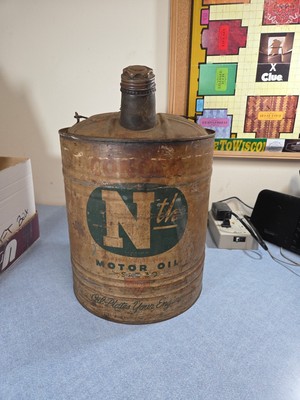 Vintage 1940 s CONOCO Nth Motor Oil 5 Gallon Can W/ Pour Spout.  