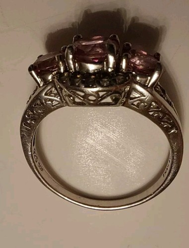 Anello in argento sterling misura 10 pietre preziose rosa e chiare 3 pietre incastonate filigrana 925 - Foto 7 di 18