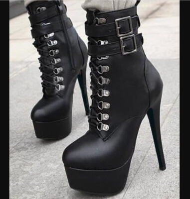 Womens Super High Heel Stiletto Platform Shoes Round Toe Ankle Boots  Nightclub - Main Image