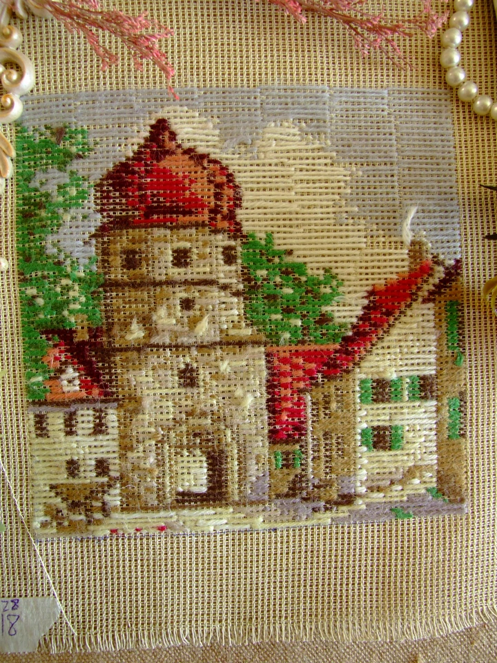 Red Roof Castel Handmade Tramme Preworked Needlepoint Canvas - Image 3 of 4