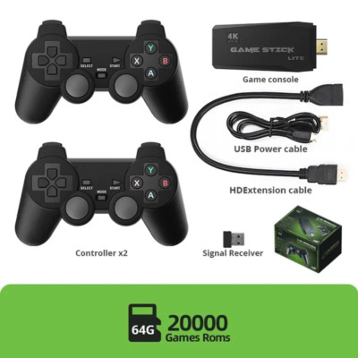 Videospielkonsole 2,4G Double Stick 4K 20000 Spiele 64GB Retro Spiele für TV 