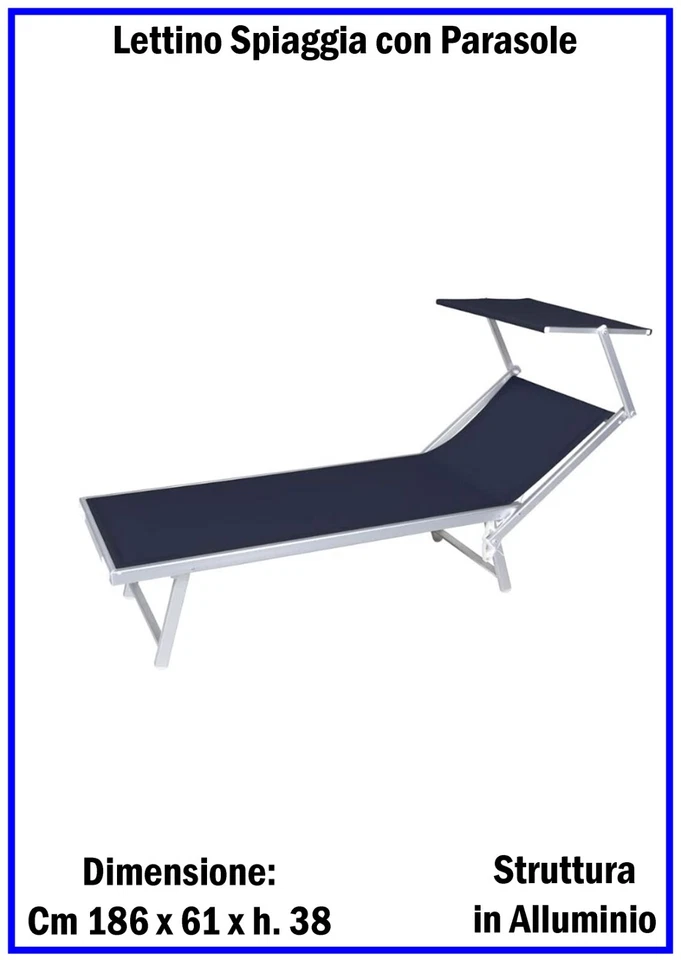 Lettino da Spiaggia Pieghevole con Parasole per Prendisole Mare Piscina Giardino - Immagine 2 di 4