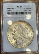 1884 O Morgan Silver Dollar $1 ANACS MS64 Vam 35 Hot 50 Double Eye Soapbox