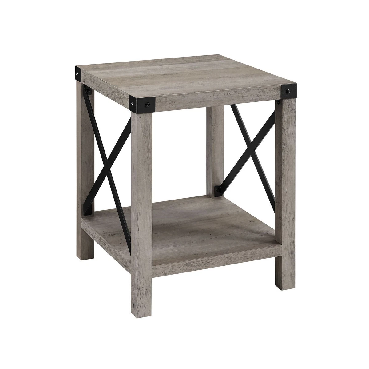 BARN DOOR RUSTIC GREY WASH SIDE TABLE LIVING ROOM BEDSIDE STAND