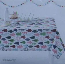 H for Happy Whimsical Christmas Tree Forest 60x84 Tablecloth NIP
