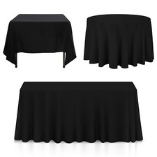 Polyester Wedding Tablecloth Round Rectangle Table Cover Cloth White Ivory Black