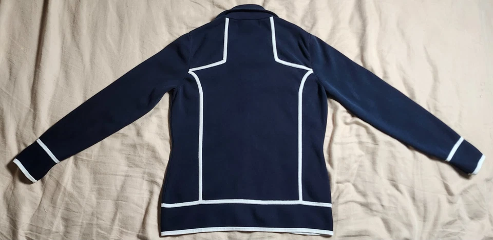 Suéter para mujer Carlisle azul cremallera completa talla mediana línea blanca Foto 4 de 4