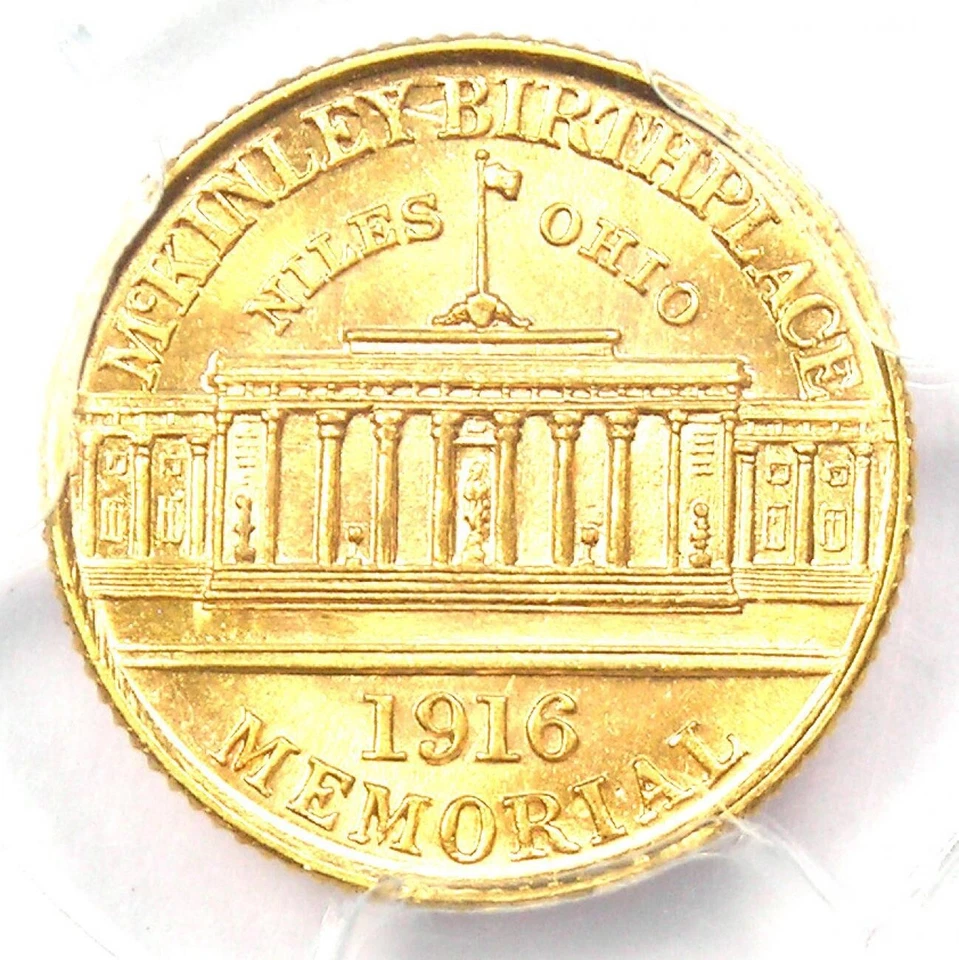 Dólar de oro conmemorativo McKinley 1916 G$1 - PCGS detalle sin circular (UNC MS) Foto 4 de 4