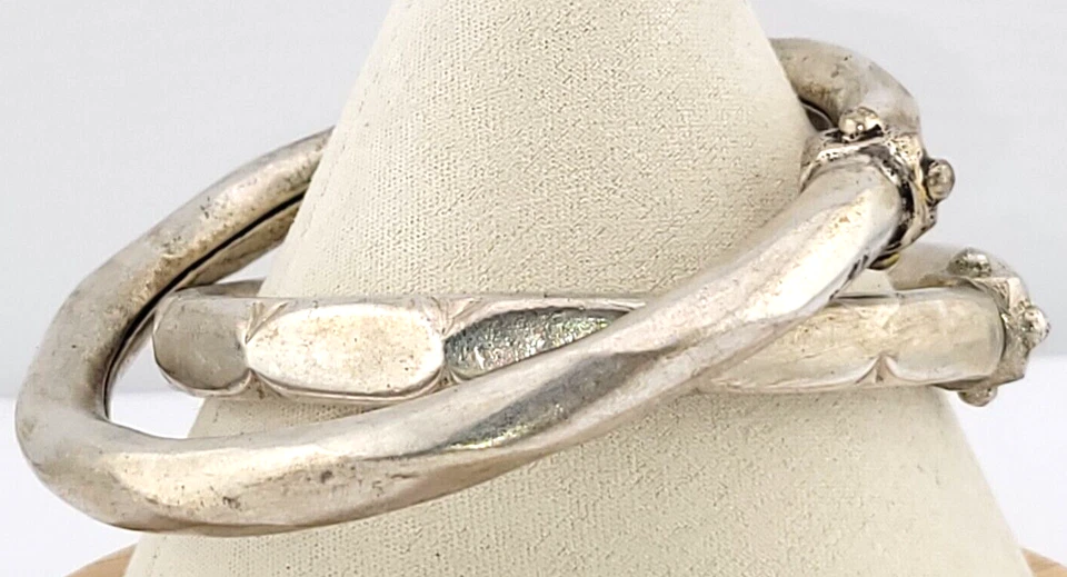 Antique Hand Made Sterling Silver 925 Split Tribal Kada Toque Bangle Bracelet - Image 2 of 4