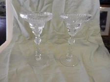 Pair of Crystal Tapered Candlestick Holders with oblong circles 7" Tall