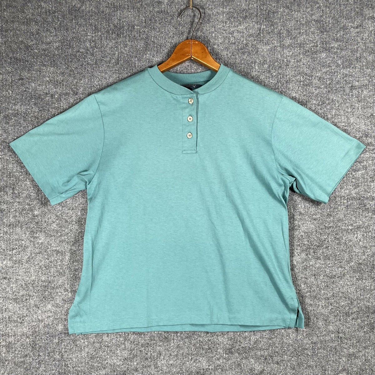 VINTAGE 90s Lands End Henley T Shirt Size Medium USA 100% Cotton