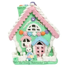 Easter Tabletop LED light up Green Pastel Flower Garland Gingerbread House