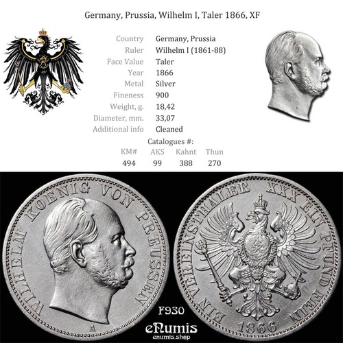 Germany, Prussia, Wilhelm I, Taler 1866, XF - Picture 4 of 6