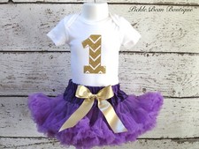 Girls 1st Birthday Outfit, Purple Gold Glitter, First Birthday Girl Tutu Outfit