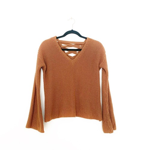 Brown Laceup V-neck Sweater | eBay