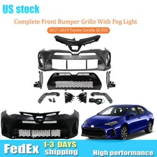 Complete Front Bumper Upper Grille Fog Light Fit 2017-2019 Toyota Corolla SE XSE