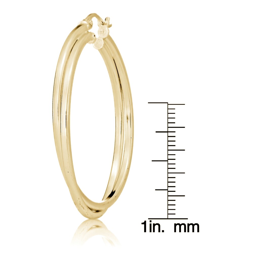 Gold Flash Sterling Silver Square-Tube Double Twisted Round Hoop Earrings