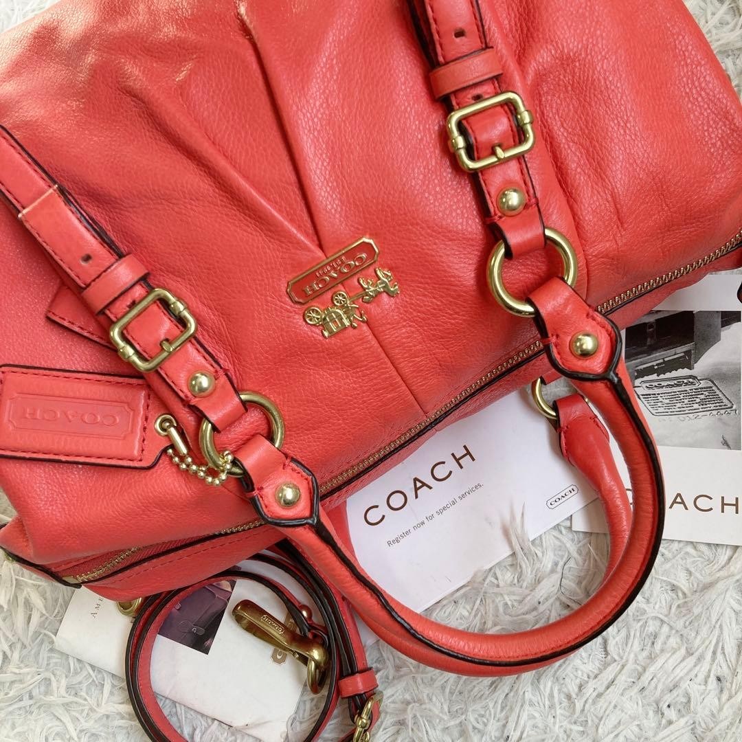 COACH Tote bag Red Leather 2way Shoulder bag Zip Old Vintage From Japan thumbnail 19