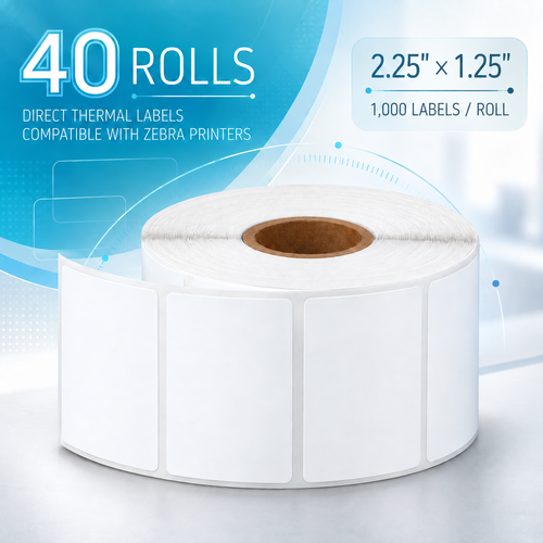 40Roll 2-1/4 x 1-1/4 Direct Thermal Labels for Zebra ZD420 and MUNBYN Printers - Afbeelding 1 van 16