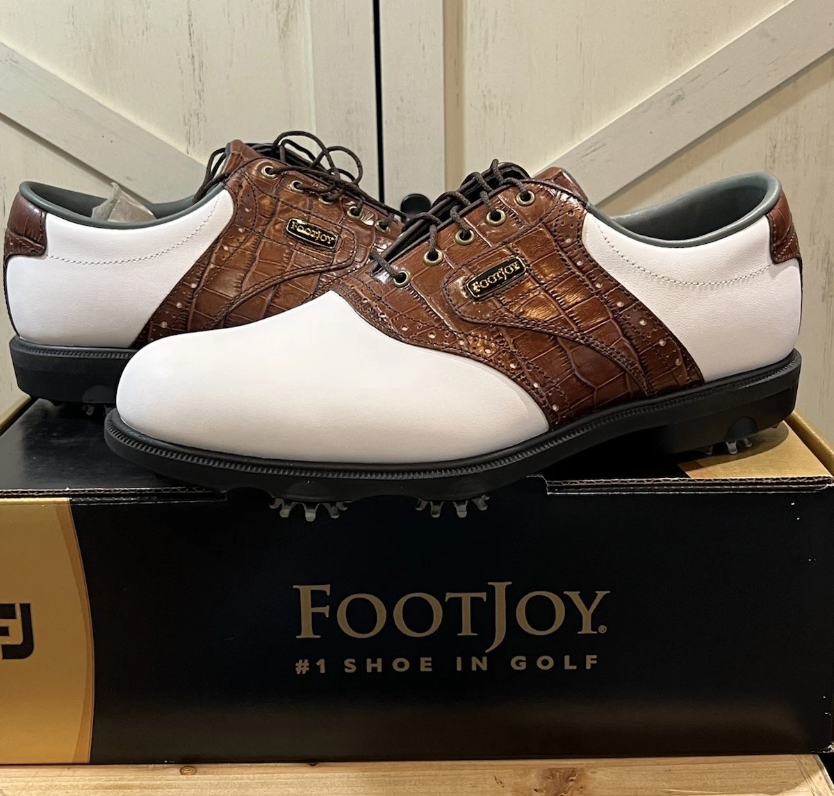 Sz 8.5 W Mens FootJoy Professional White Brown Croc Saddle Golf Shoes NWOB FootJoy Golf Men main image 4