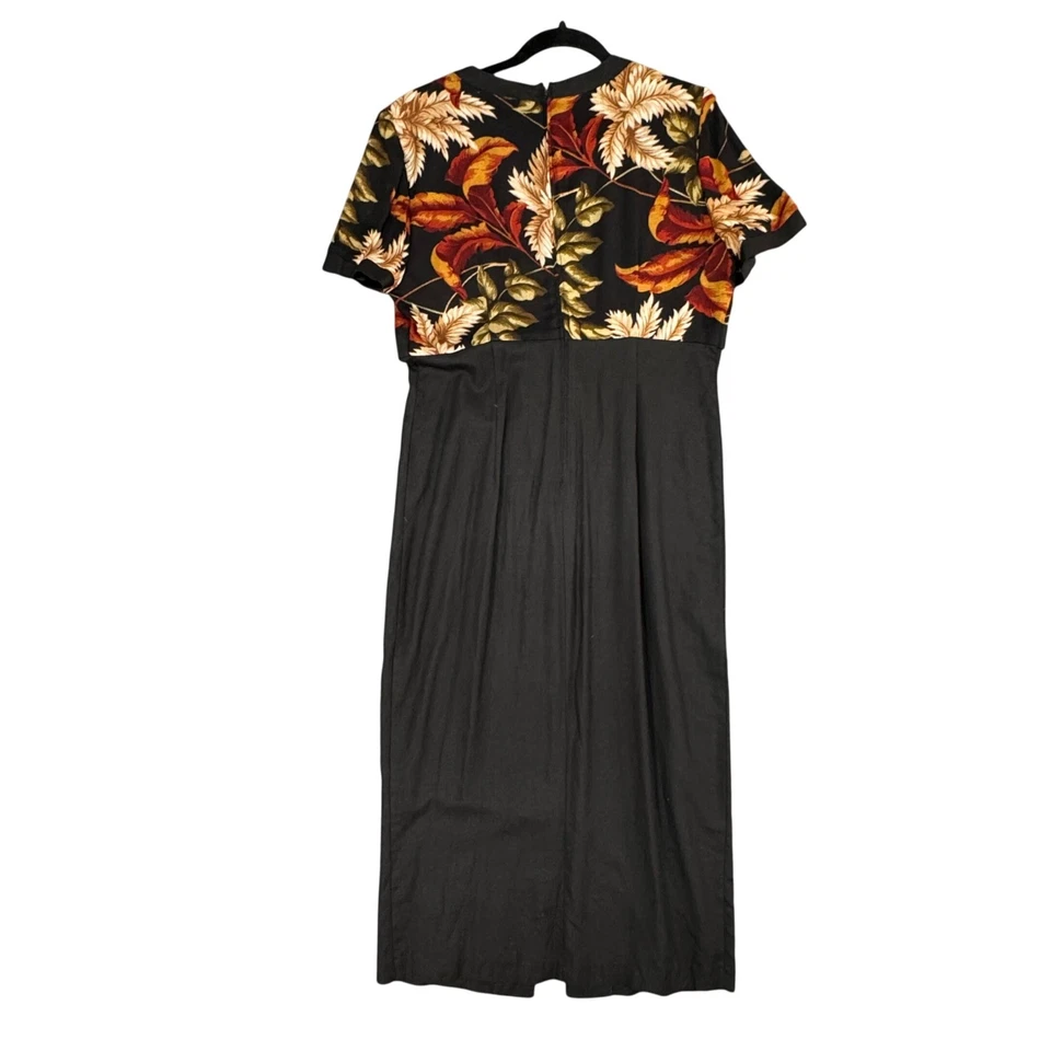 VTG John Roberts Midi Dress 12 Black Cottagecore Romantic Fall Floral 90s Retro - Image 3 of 4