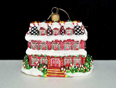 MacKenzie-Childs GINGERBREAD FARM HOUSE 2010 Glass Christmas Ornament MINT