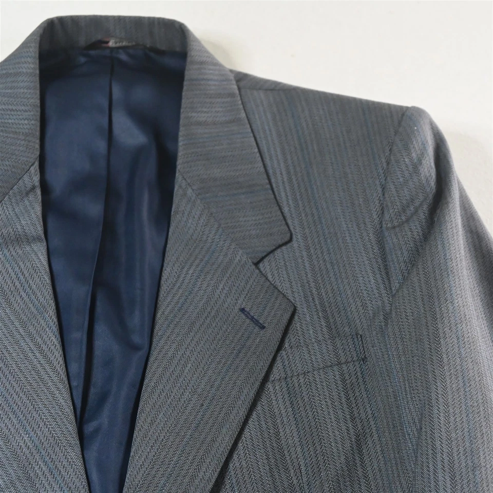 Chaqueta Pantalones Traje Raffinati 42L 34x32 Azul Espiga Para Hombre Foto 3 de 4