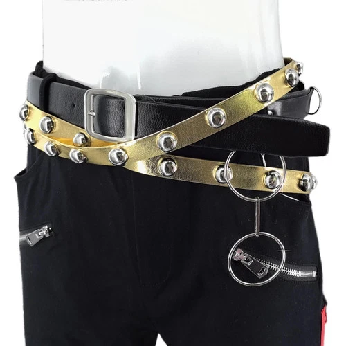 King Style of Michael Handmade Leather 2 Belts PUNK BAD Performance Metal Rivet - product listing photo