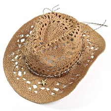 Straw Cowboy Hat for Women Men Breathable Woven Sun hat with Decorative B...