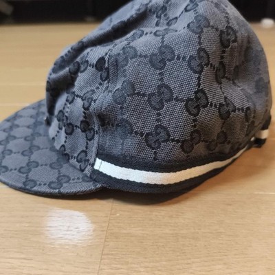 GUCCI Baseball Cap Interlocking GG Logo Black Canvas Cotton Size L Authentic