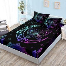 Butterfly Queen Fitted Sheet 3Piece with 2 Pillowcases,Boho Mandala Butterfly...