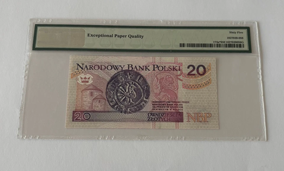 POLAND 1994  -20 ZL  REPLACMENT /STAR ( RARE PREFIX  ZA ) - GEM UNC PMG 65 EPQ - Image 2 of 2