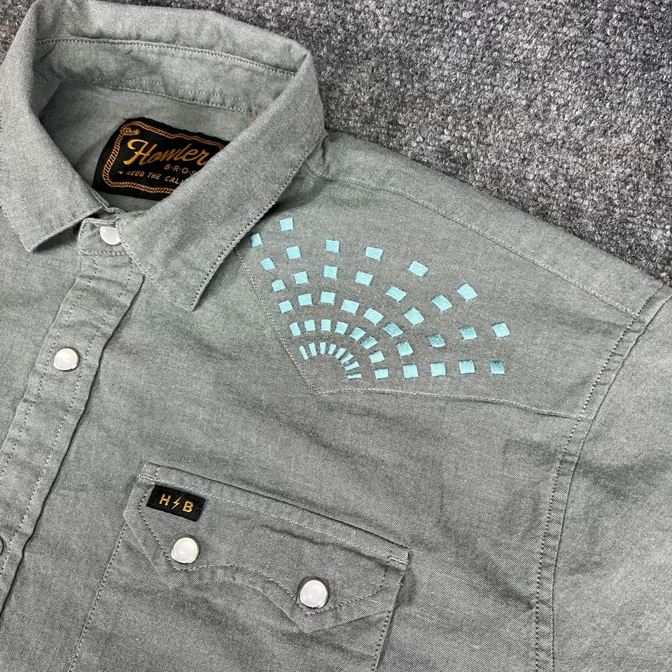 Howler Brothers Crosscut Snapshirt Men’s SS Gray Western Pearl Snap Shirt Size L - Image 4 of 4