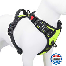 PHOEPET No-Pull Reflective Dog Harness, Front-Clip, Handle, Green, Adjustable -